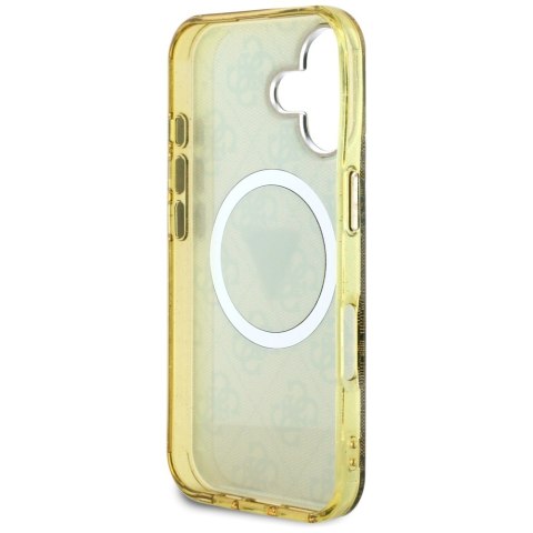 Etui Guess IML Metal Glitter 4G Circle Triangle MagSafe do iPhone 16 brązowy