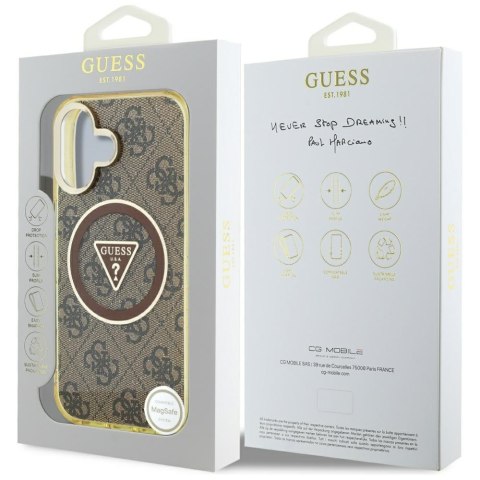 Etui Guess IML Metal Glitter 4G Circle Triangle MagSafe do iPhone 16 brązowy