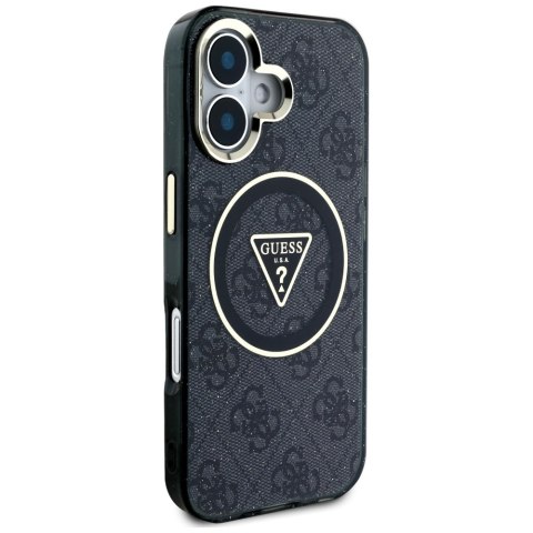 Etui Guess IML Metal Glitter 4G Circle Triangle MagSafe do iPhone 16 czarny