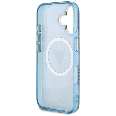 Etui Guess IML Metal Glitter 4G Circle Triangle MagSafe do iPhone 16 niebieski