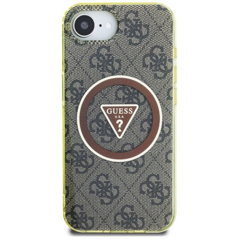 Etui Guess IML Metal Glitter 4G Circle Triangle MagSafe do iPhone 16e brązowy