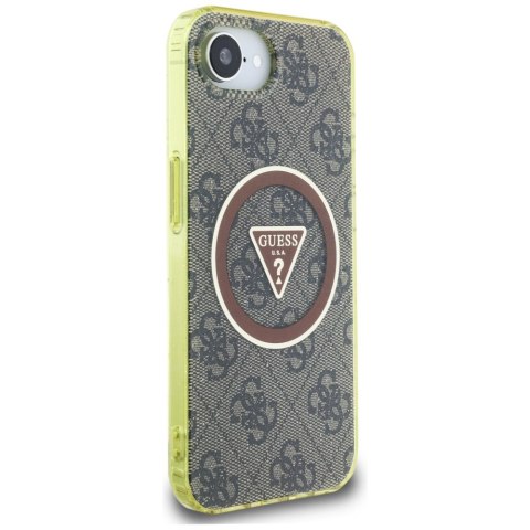 Etui Guess IML Metal Glitter 4G Circle Triangle MagSafe do iPhone 16e brązowy