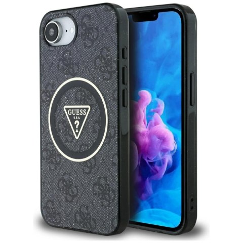 Etui Guess IML Metal Glitter 4G Circle Triangle MagSafe do iPhone 16e czarny