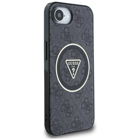 Etui Guess IML Metal Glitter 4G Circle Triangle MagSafe do iPhone 16e czarny