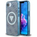 Etui Guess IML Metal Glitter 4G Circle Triangle MagSafe do iPhone 16e niebieski