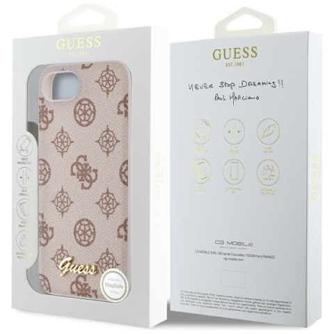 Etui Guess Peony Script Logo MagSafe do iPhone 16e brązowy