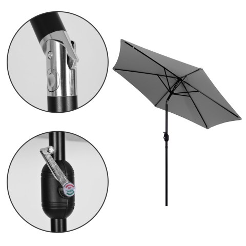 Duży parasol ogrodowy skośny łamany z korbą 6 żeber szary 270 cm MultiGarden
