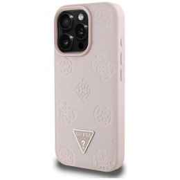 Etui Guess Grained Hot Stamp Peony Triangle Logo MagSafe do iPhone 16 Pro Max różowy