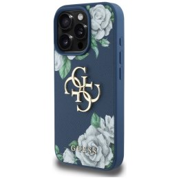 Etui Guess Grained Roses Big 4G logo do iPhone 16 Pro Max niebieski