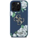 Etui Guess Grained Roses Big 4G logo do iPhone 16 Pro niebieski