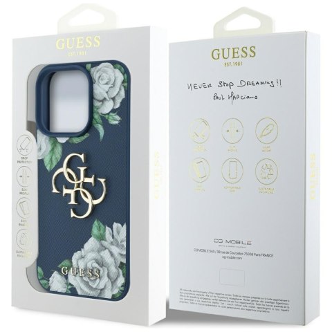 Etui Guess Grained Roses Big 4G logo do iPhone 16 Pro niebieski