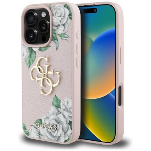 Etui Guess Grained Roses Big 4G logo do iPhone 16 Pro różowy