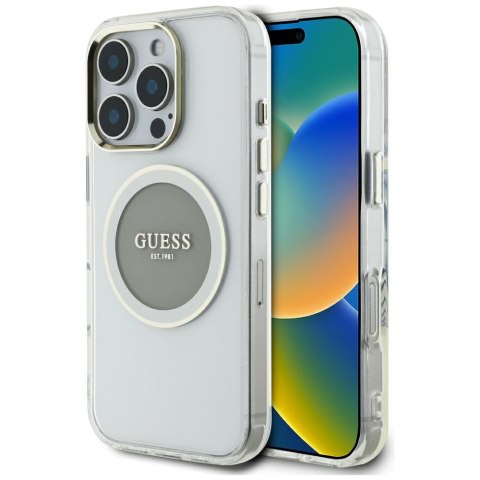 Etui Guess IML Metal Colored Circle Classic Logo MagSafe do iPhone 16 Pro szary