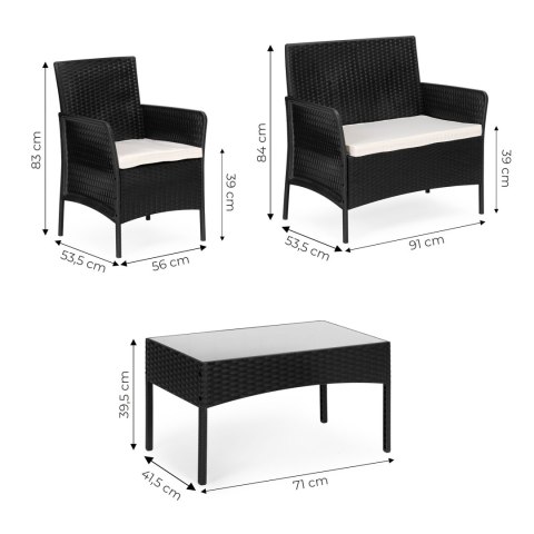 Zestaw mebli ogrodowych stół ławka fotele czarny MultiGarden