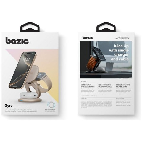 Ładowarka indukcyjna Bazic Gomag Gyre składna z obrotową bazą 3w1 15W Fast Charging złoty