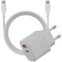 Ładowarka sieciowa Bazic Goport Velox Kit 1xUSB-C 1xUSB-A GaN 35W z kablem plecionym biały