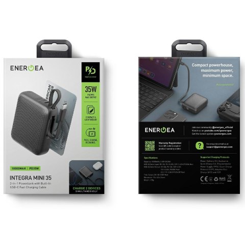 PowerBank Energea Integra Mini 35 10000mAh kabel USB-C PD35W szary