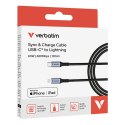 Verbatim USB kabel USB C (M) - USB lightning (M), 60W, 1.2m, czarny, box, 31844