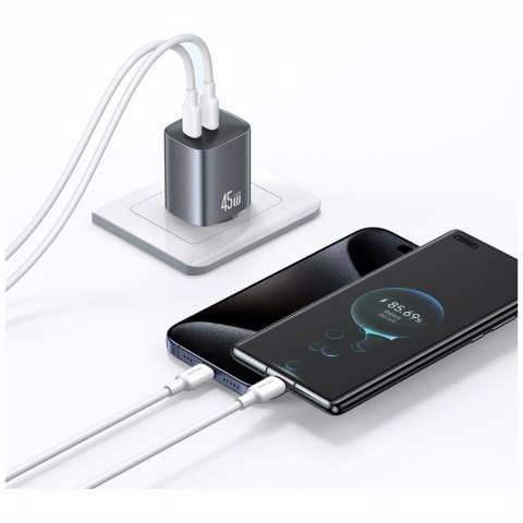 Ładowarka sieciowa USAMS CC305 T66 45W GaN 2xUSB-C tarnish