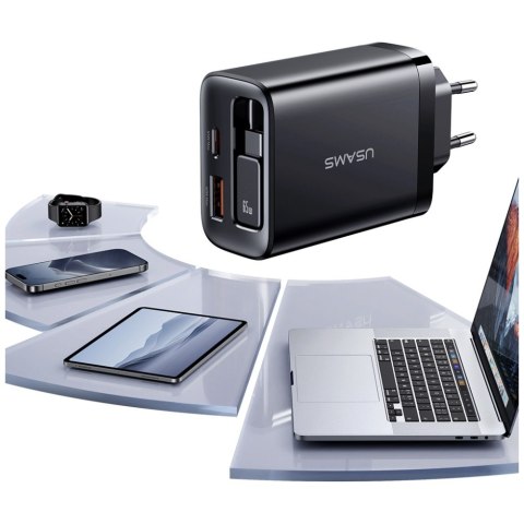 Ładowarka sieciowa USAMS Xiang Series CC299 65W 1xUSB-C 1xUSB-A + kabel USB-C biały