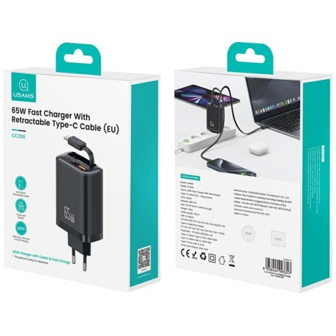 Ładowarka sieciowa USAMS Xiang Series CC299 65W 1xUSB-C 1xUSB-A + kabel USB-C biały