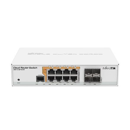 MikroTik | Cloud Router Switch CRS112-8P-4S-IN | Porty SFP w ilości 4 | 12 miesięcy | Desktop | Porty 1 Gbps (RJ-45) w ilości 8 