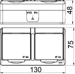 Hermes Gniazdo hermetyczne podwójne natynkowe z uziemieniem 16A IP44 z klapką dymną białe GNT 0322‑01