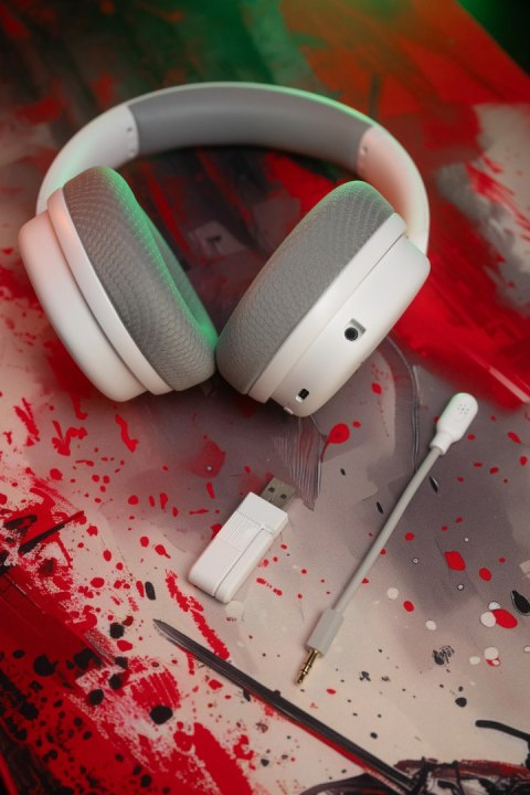 Marvo MONKA ECHO RS, słuchawki z mikrofonem, biała, podświetlona, Tri-mode