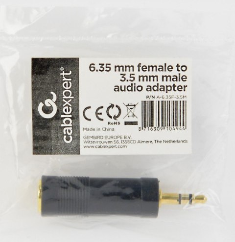 Cablexpert 6.35 mm female to 3.5 mm male audio adapter | A-6.35F-3.5M