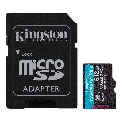 Kingston | Canvas Go! Plus | 512 GB | microSD | Flash memory class Class 10, UHS-I, U3, V30, A2