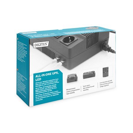 Digitus | UPS All-in-One | UPS All-in-One, 600VA/360W, LED 12V/7Ah x1, 4x CEE 7/7, 3x IEC C13, USB, RJ45 | 600 VA | 360 W | V