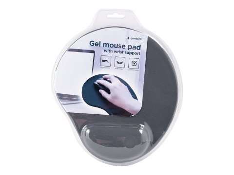 Gembird | MP-GEL-GR Żelowa podkładka pod mysz z podpórką pod nadgarstek, szara Wygodna | Żelowa podkładka pod mysz | Szara