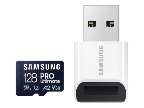 Samsung | Karta microSD z czytnikiem kart | PRO Ultimate | 128 GB | Karta pamięci microSDXC | Pamięć flash klasy U3, V30, A2