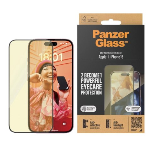 PanzerGlass | Ochraniacz ekranu - szkło | Apple iPhone 15 | Szkło | Czarny | Przezroczysty