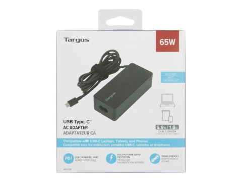 Targus 65 W USB-C PD Charger - For Laptops or Power Pass-Thru Docks Targus
