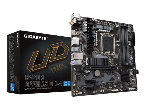 Gigabyte | B760M DS3H AX DDR4 1.0 M/B | Rodzina procesorów Intel | Gniazdo procesora LGA1700 | DDR4 DIMM | Gniazda pamięci 4 | O