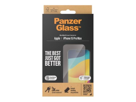 PanzerGlass | Ochraniacz ekranu | Apple | IPhone 15 Pro Max | Szkło | Przezroczysty | Bardzo szerokie dopasowanie, Odporny na za