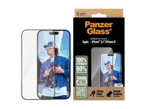 Ochraniacz ekranu PanzerGlass | Apple | iPhone 16/iPhone 15 | Szkło | Przezroczysty | Ultra-Wide Fit