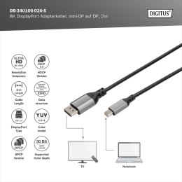 DIGITUS 8K DisplayPort Adapter Cable, Mini DP to DP, 2 m | Digitus