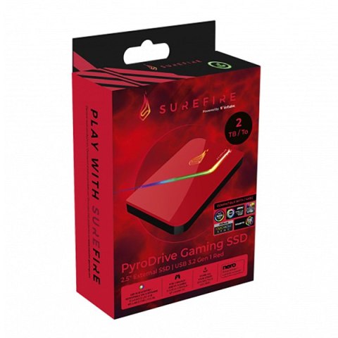 SSD Wewnętrzny SUREFIRE PYRODRIVE, 31825, 2000GB, Red, RGB, 460 MB/s-R, NVMe, 440 MB/s-W