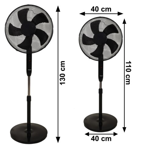 Wentylator podłogowy wiatrak stojący 45W 3 tryby pracy 5 łopatek timer pilot