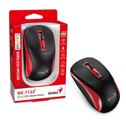 Mysz bezprzewodowa, Genius NX-7123, czarno-czerwona, optyczna, 1200DPI