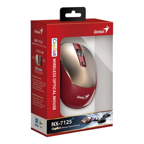 Mysz bezprzewodowa, Genius NX-7125, czerwono-złoty, optyczna, 1200DPI