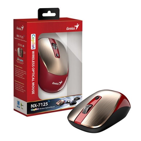 Mysz bezprzewodowa, Genius NX-7125, czerwono-złoty, optyczna, 1200DPI