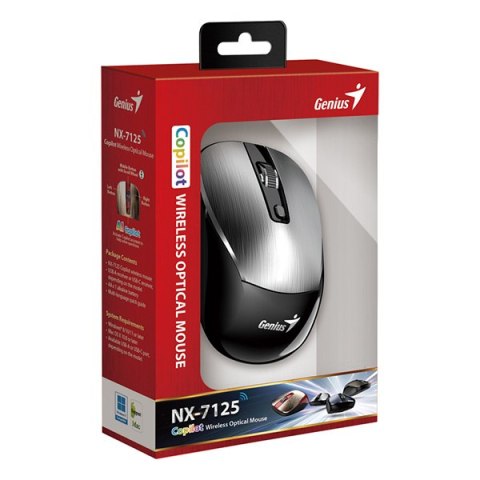 Mysz bezprzewodowa, Genius NX-7125, srebrna, optyczna, 1200DPI