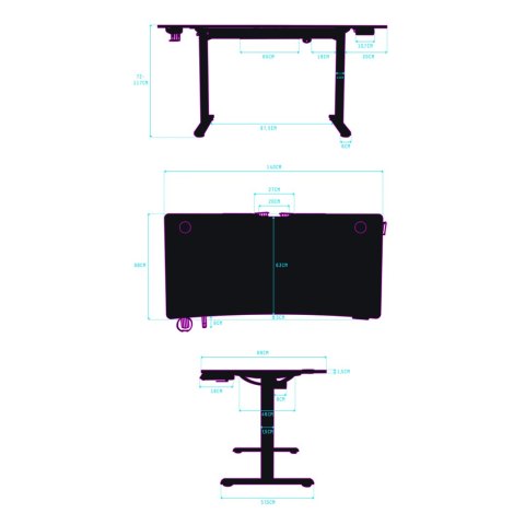 ULTRADESK Biurko dla gracza LEVEL V2, 140x68cm, 72-117cm, elektycznie regulowany