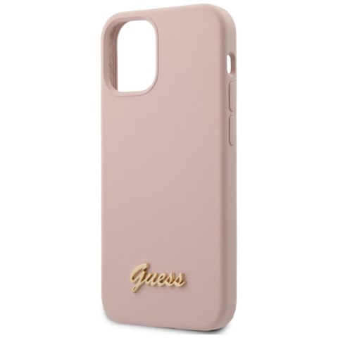 Guess GUHCP12SLSLMGLP iPhone 12 mini 5,4" jasnoróżowy/light pink hardcase Silicone Script Gold Logo