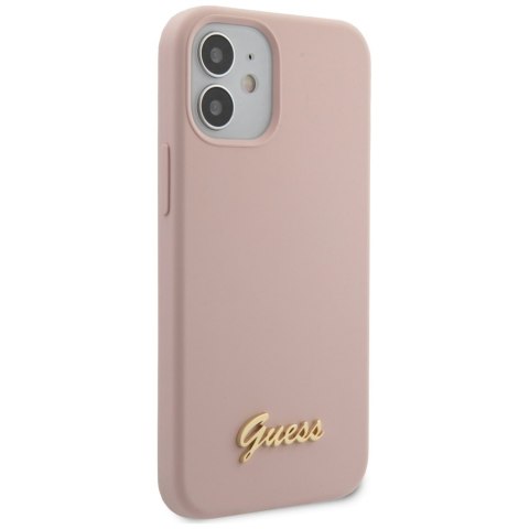 Guess GUHCP12SLSLMGLP iPhone 12 mini 5,4" jasnoróżowy/light pink hardcase Silicone Script Gold Logo
