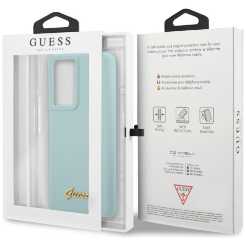 Guess GUHCS21LLSLMGLB S21 Ultra G998 niebieski/blue hardcase Silicone Script Metal Logo