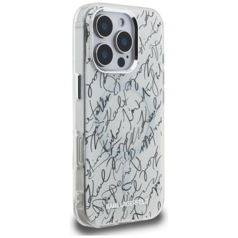 Etui Karl Lagerfeld IML Karl Script Pattern MagSafe do iPhone 16 Pro biały